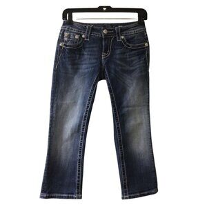Miss Me Jeans Women’s 25 Blue Signature Cuffed Capri Denim Cropped Embellished